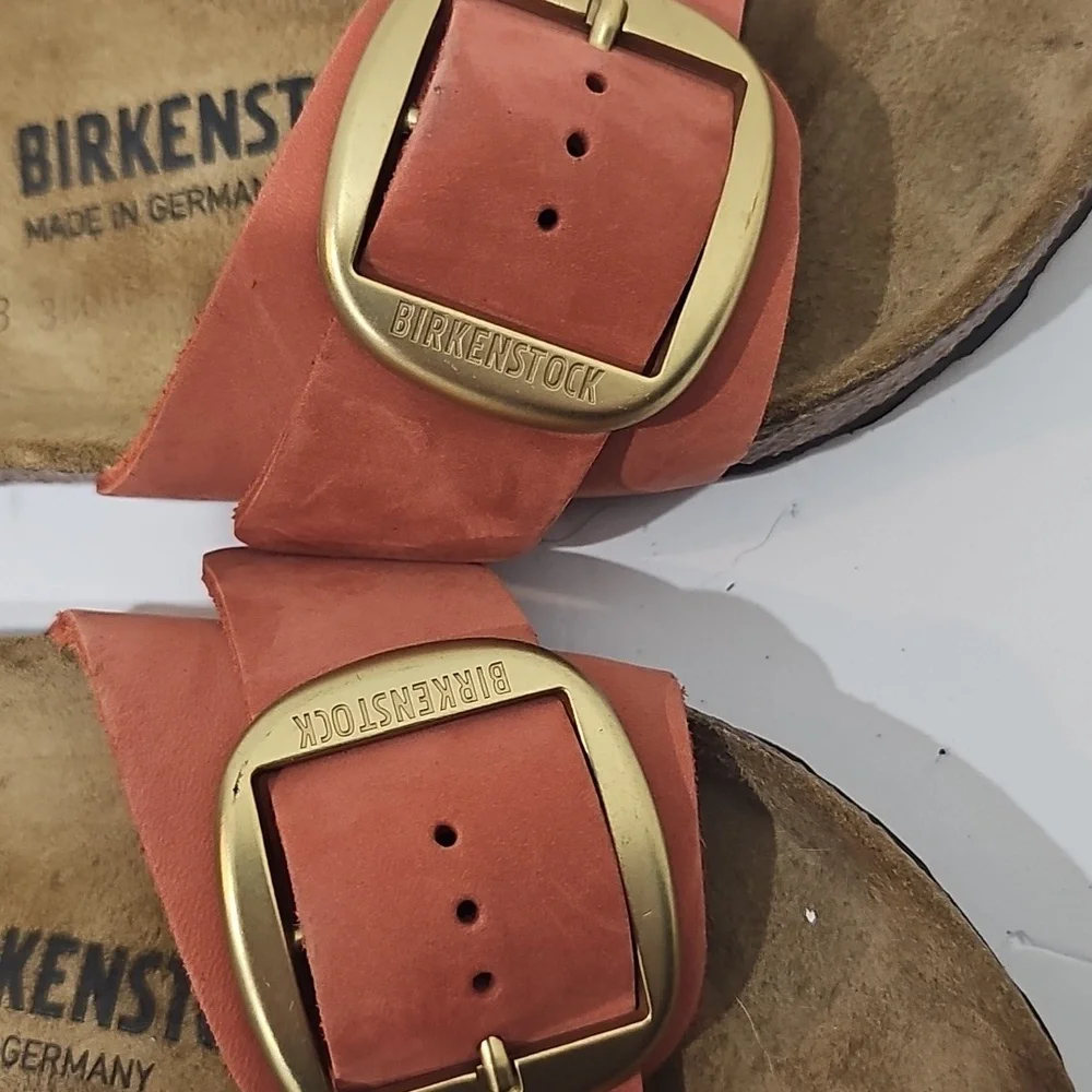Rare Birkenstock Madrid Big Buckle “Mars Red” nubuck leather gold size 38 narrow